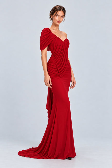 Séréna One Shoulder Draped Maxi Dress - Red_-_selmori.com_-_06