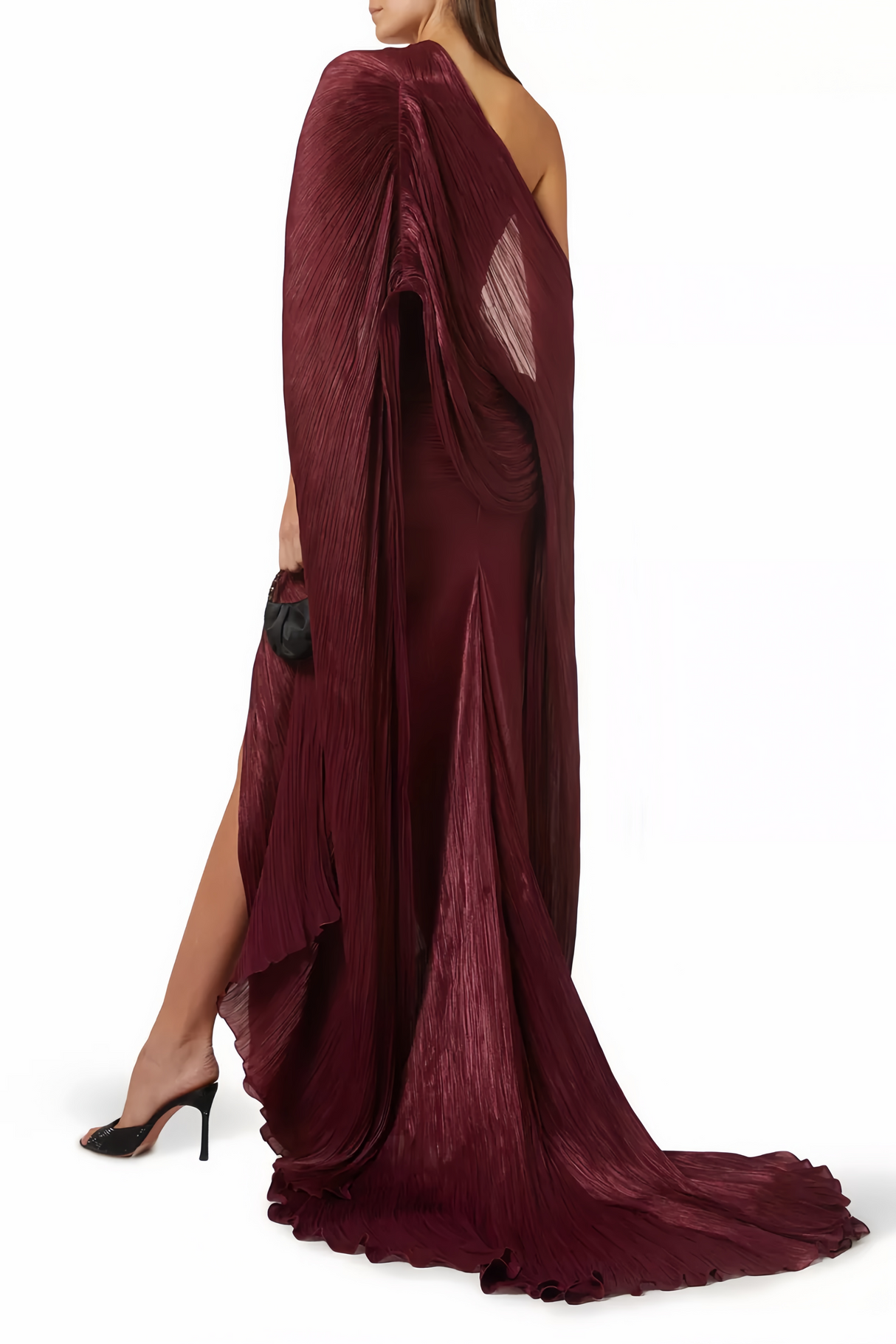 Vandale Strapless High Slit Cape Maxi Dress / Burgundy