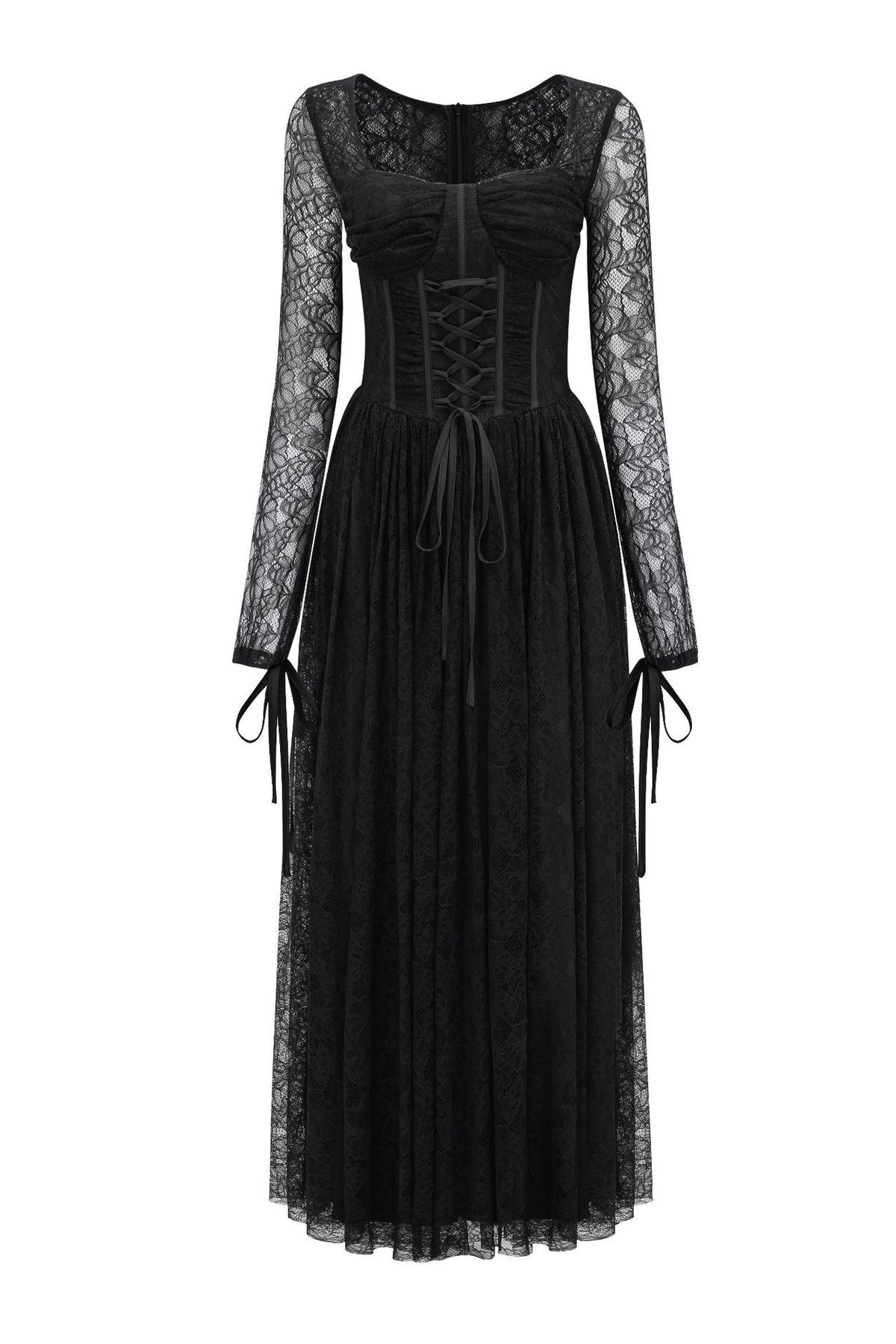 Soléanne Square-Neck Floral-Lace Corset Maxi Dress - Black_-_selmori.com_-_03