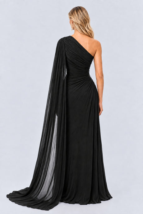 Tiphaine One Shoulder Ruched Maxi Dress - Black_-_selmori.com_-_02