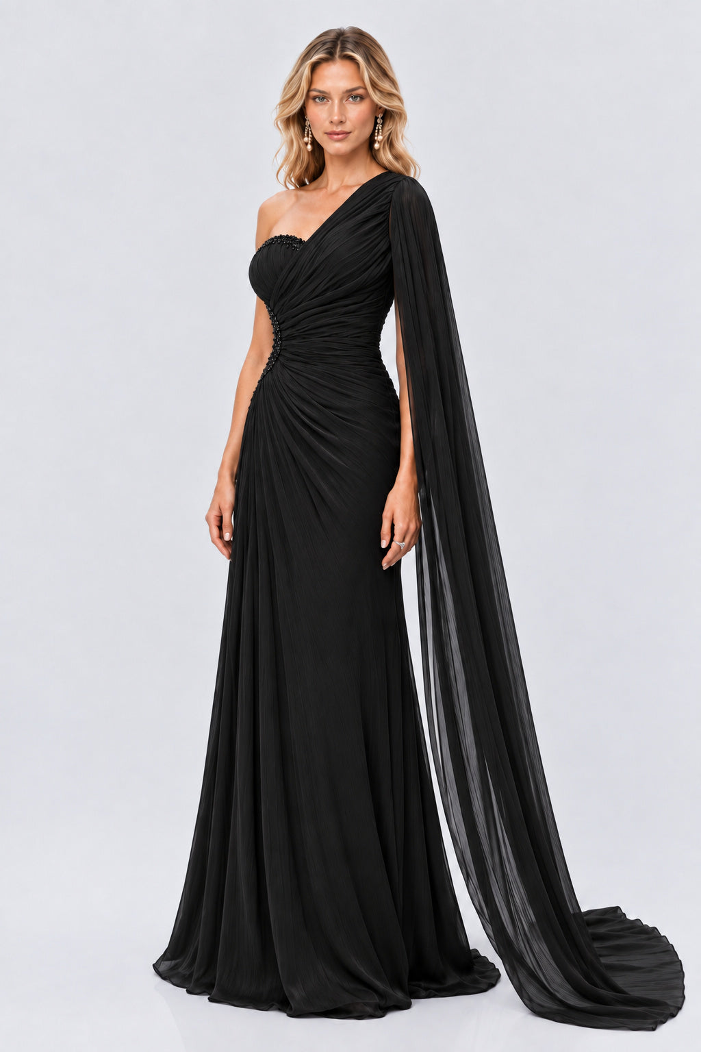 Tiphaine One Shoulder Ruched Maxi Dress - Black_-_selmori.com_-_05