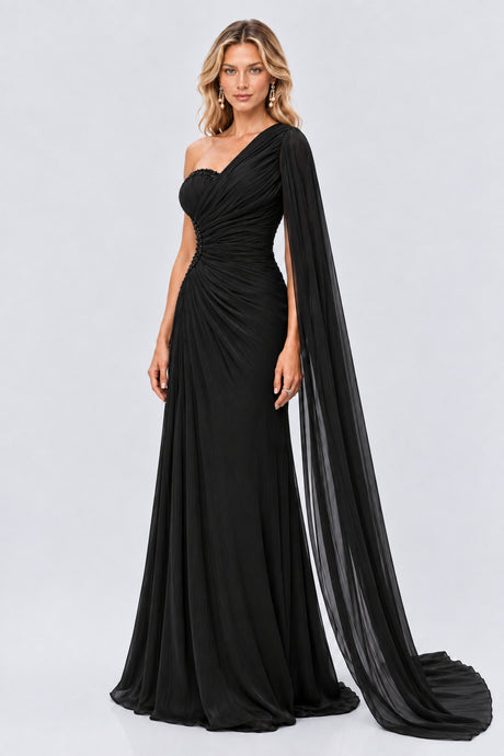 Tiphaine One Shoulder Ruched Maxi Dress - Black_-_selmori.com_-_05