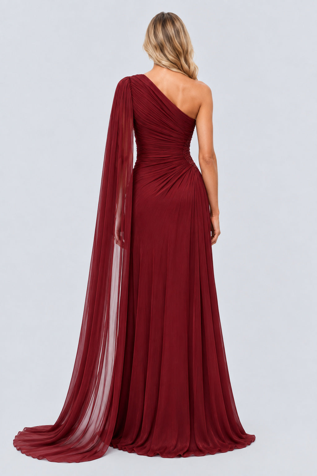 Tiphaine One Shoulder Ruched Maxi Dress - Red_-_selmori.com_-_02