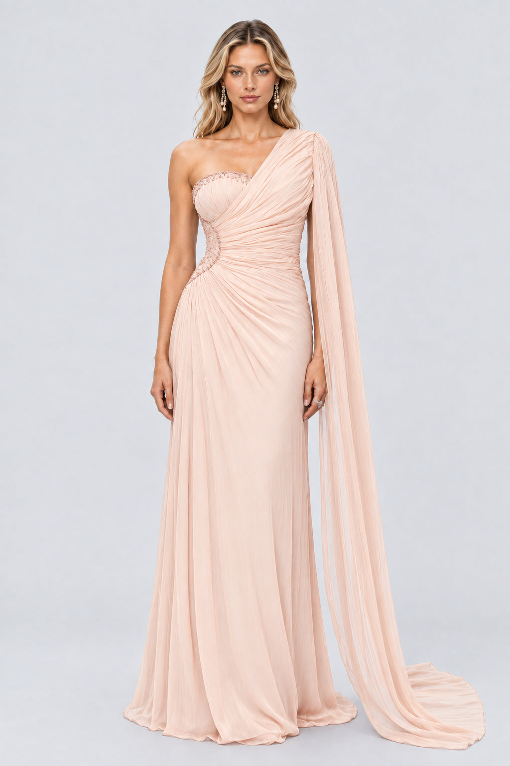 Tiphaine One Shoulder Ruched Maxi Dress - Shell Pink_-_selmori.com_-_01