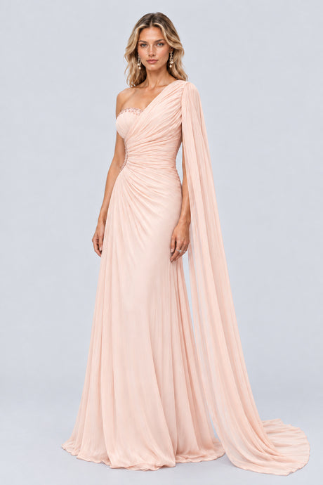 Tiphaine One Shoulder Ruched Maxi Dress - Shell Pink_-_selmori.com_-_05