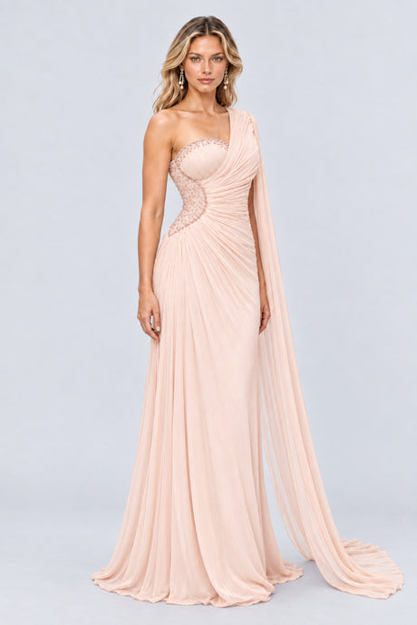 Tiphaine One Shoulder Ruched Maxi Dress - Shell Pink_-_selmori.com_-_06