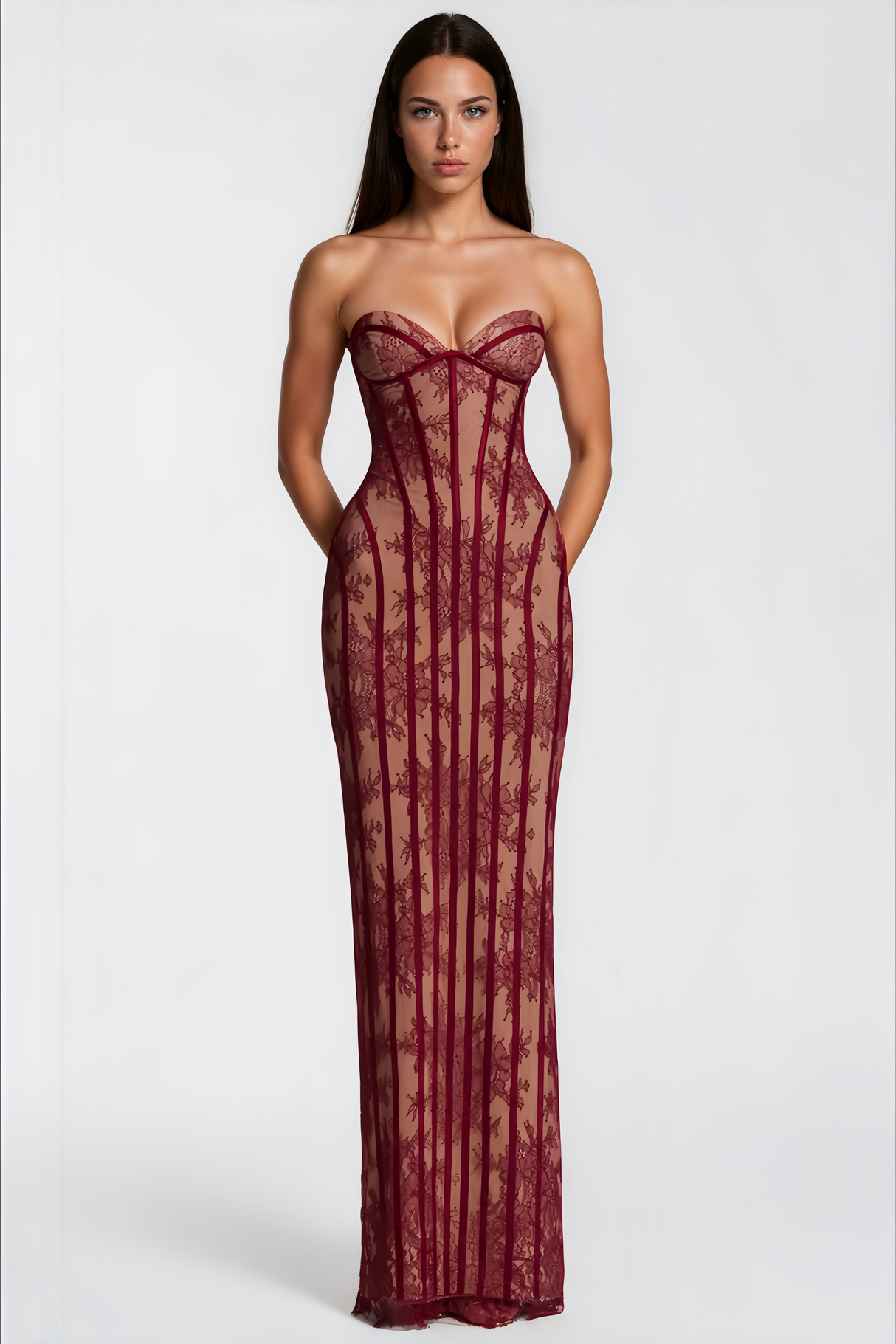 Sarah Floral Lace Corset Maxi Dress