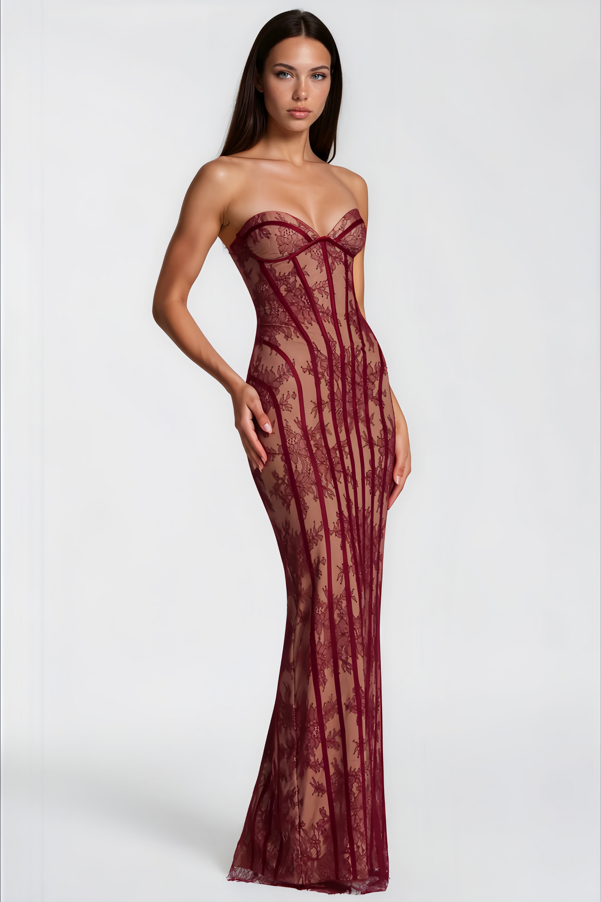 Sarah Floral Lace Corset Maxi Dress