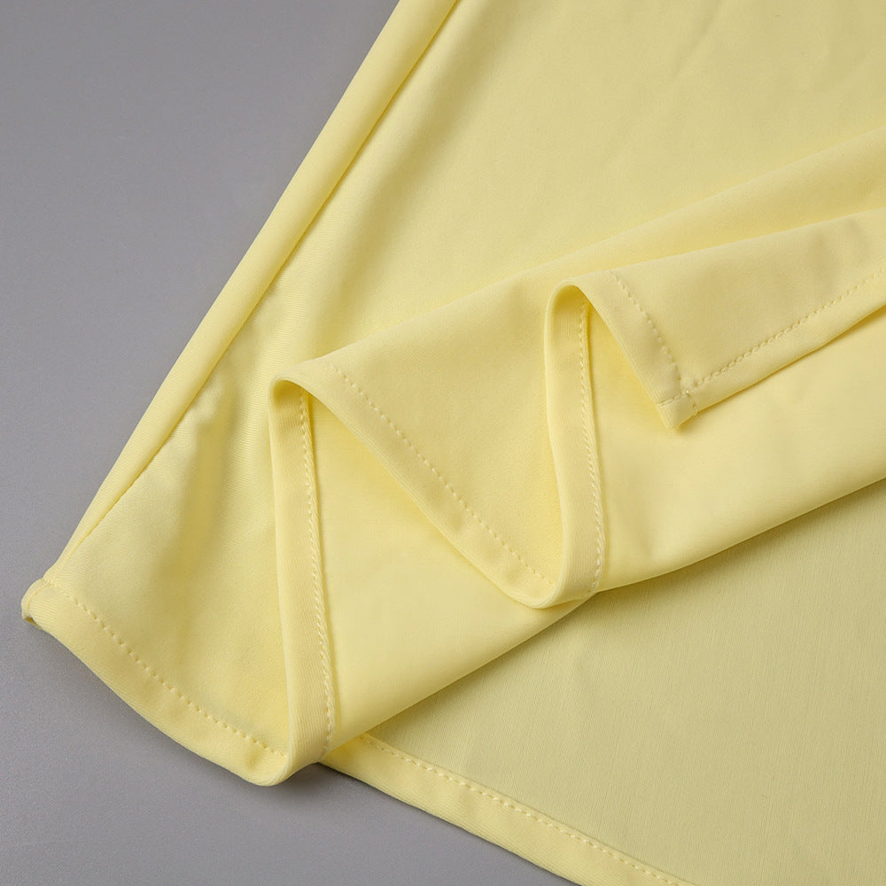 Vague Yellow Halter Draped Waist Slit Maxi Dress