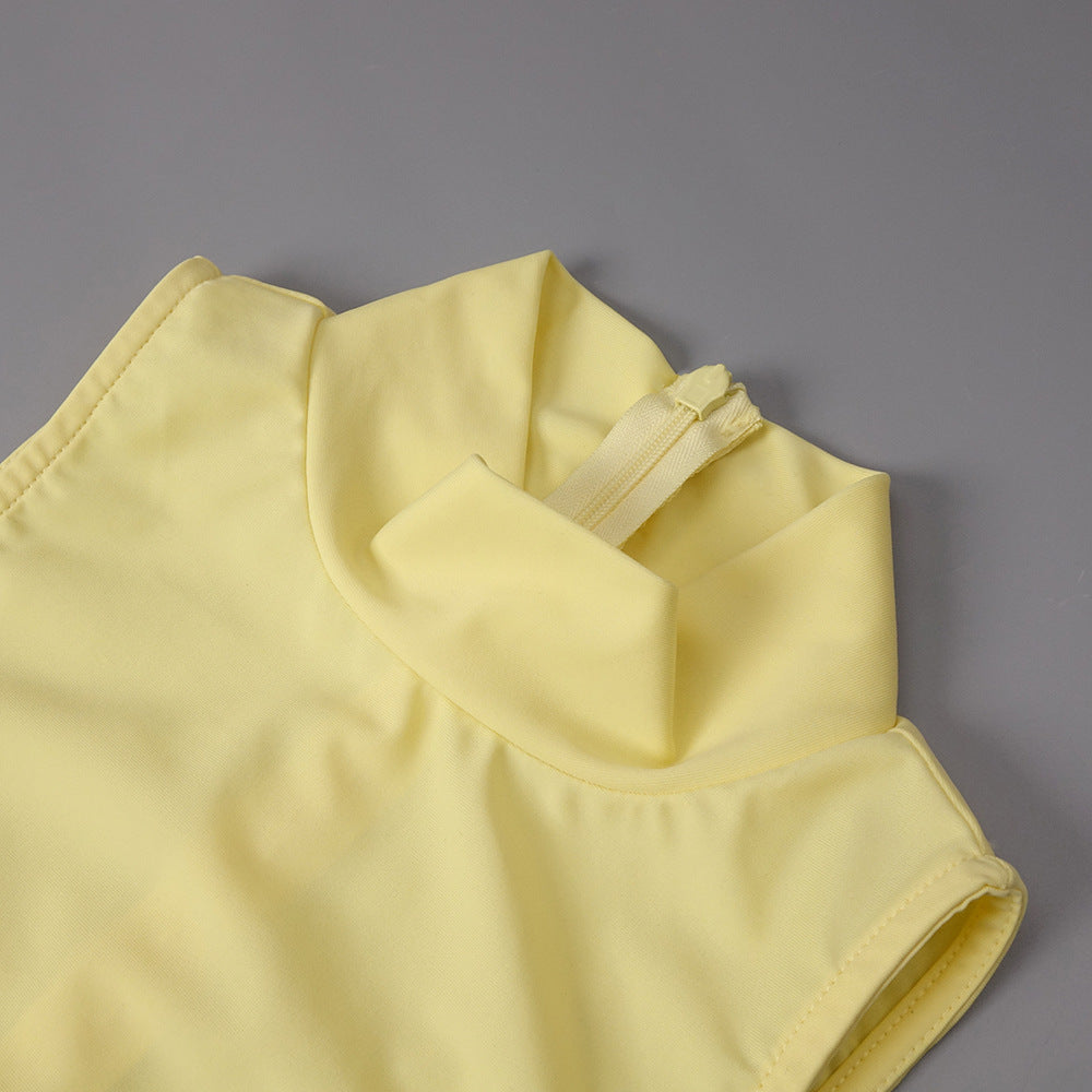 Vague Yellow Halter Draped Waist Slit Maxi Dress