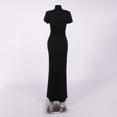 Vespera Black Keyhole Maxi Dress with High Thigh Slit