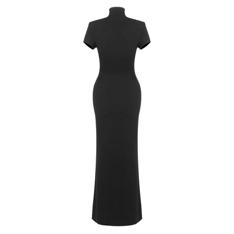 Vespera Black Keyhole Maxi Dress with High Thigh Slit
