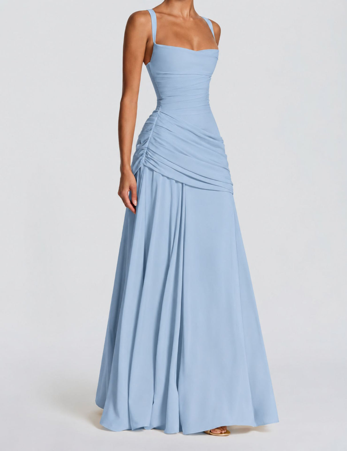 Victoire Square Neck Elegant Maxi Dress / Blue