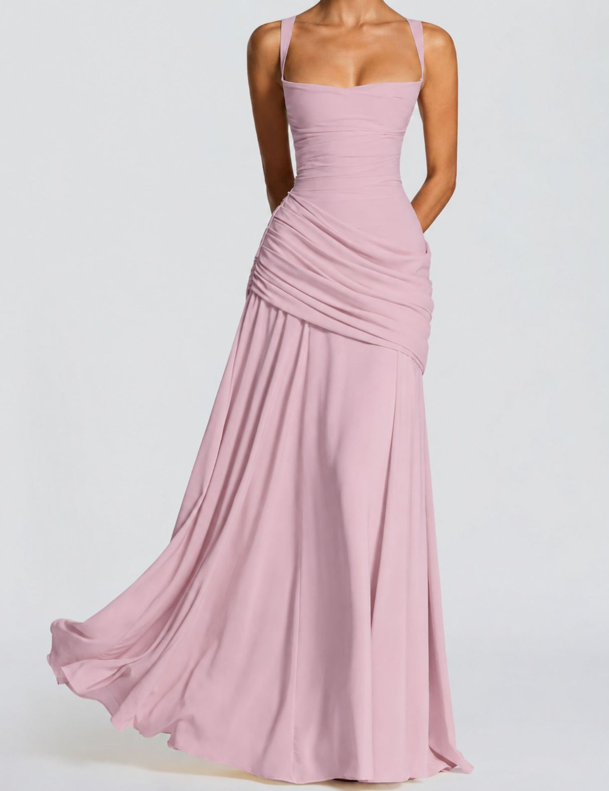 Victoire Square Neck Elegant Maxi Dress / Pink