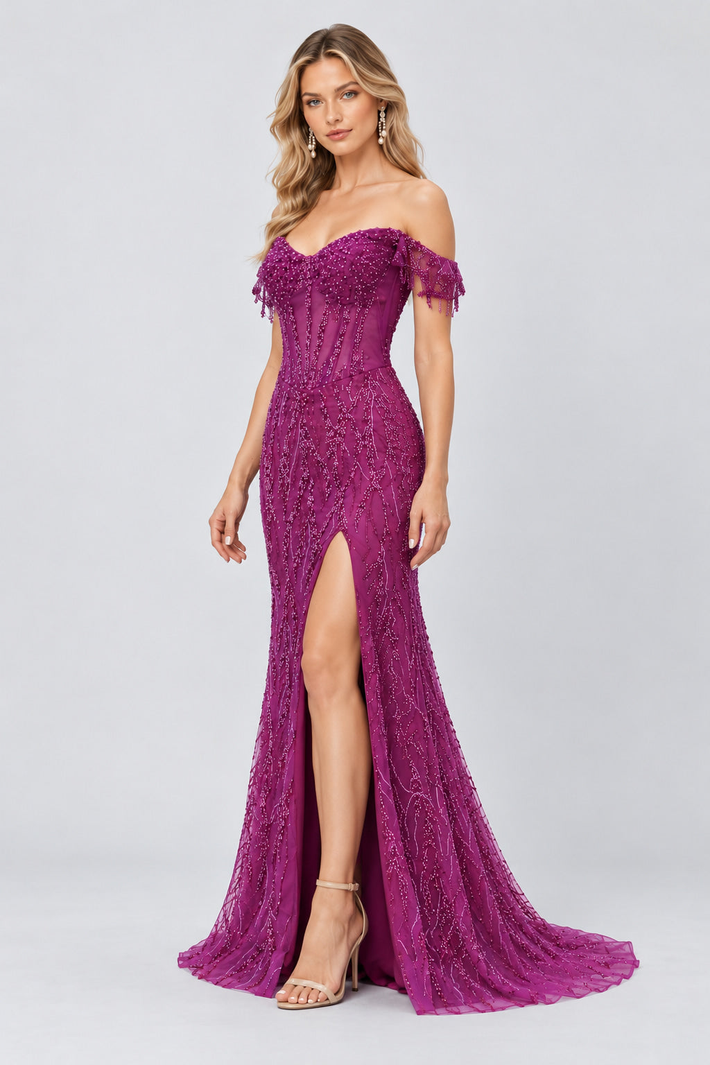 Violettine Off-Shoulder Beaded Corset Maxi Dress - Plum_-_selmori.com_-_05