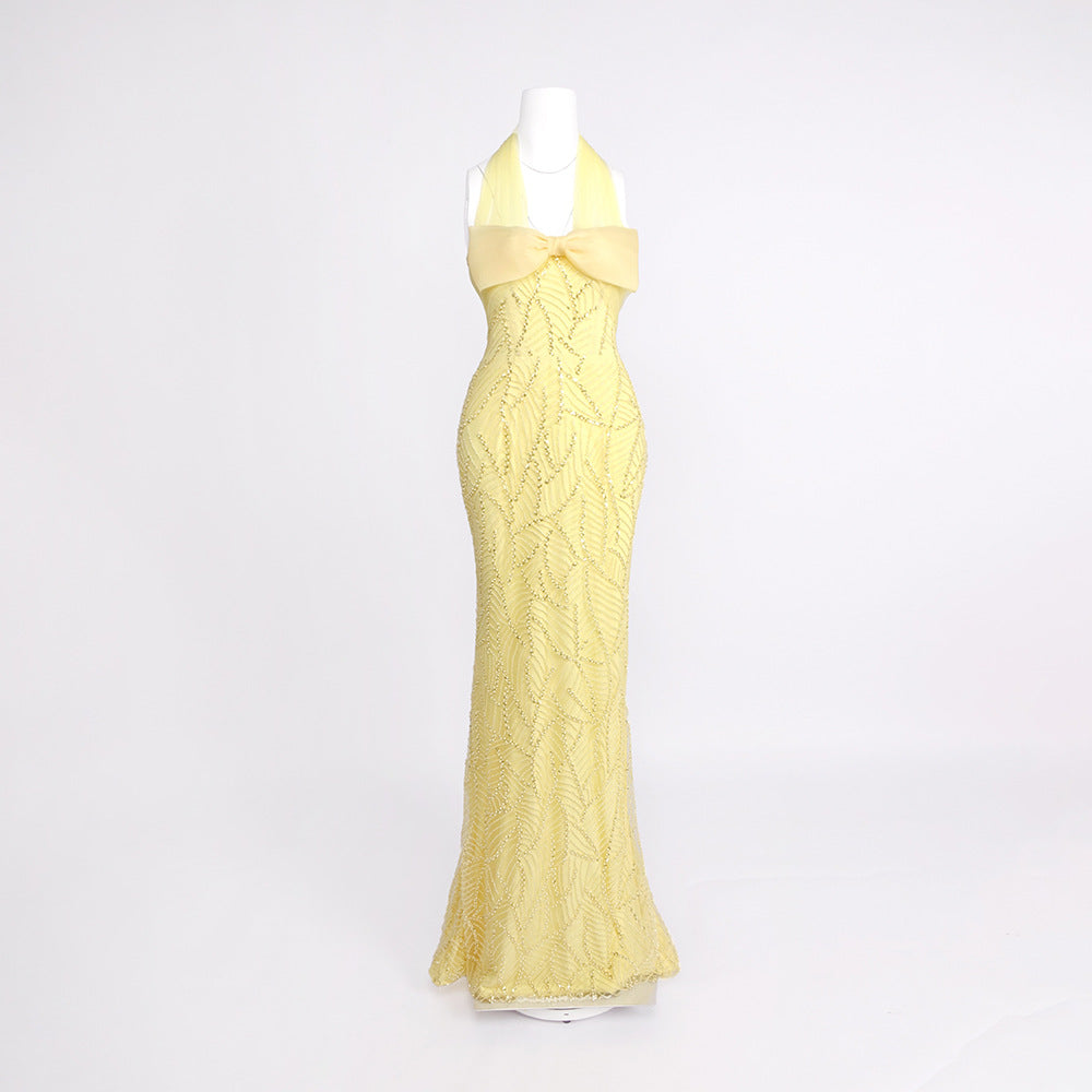 Vitesse Halter Maxi Dress with Bow in Yellow