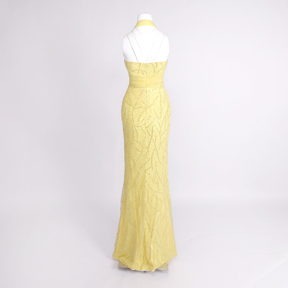 Vitesse Halter Maxi Dress with Bow in Yellow