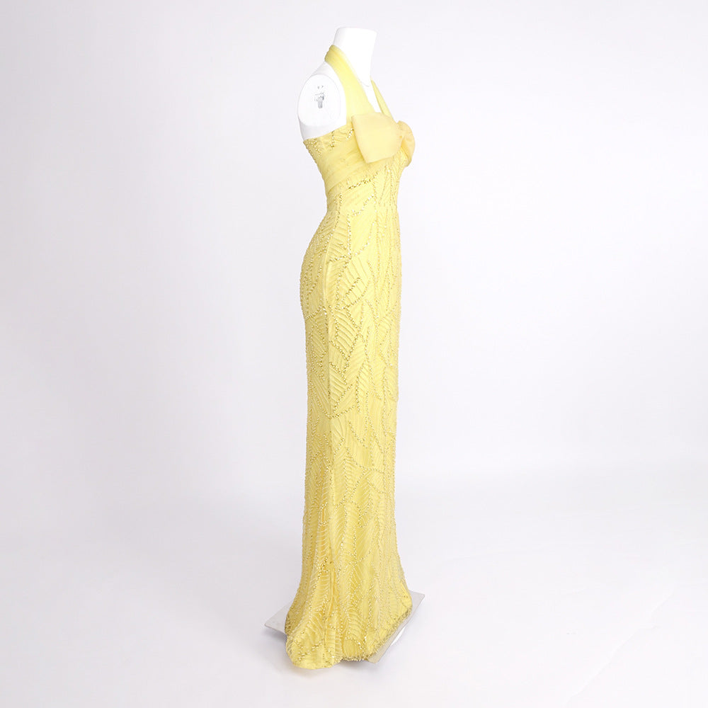 Vitesse Halter Maxi Dress with Bow in Yellow