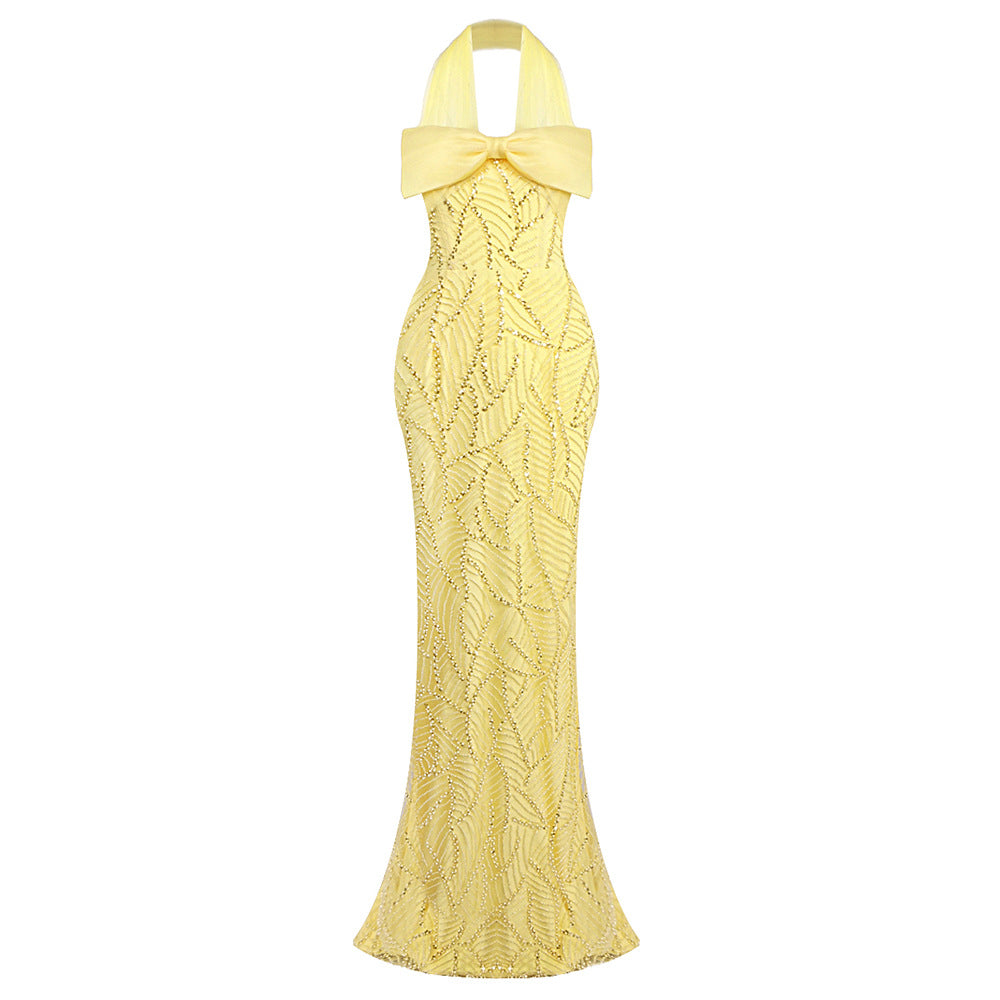 Vitesse Halter Maxi Dress with Bow in Yellow