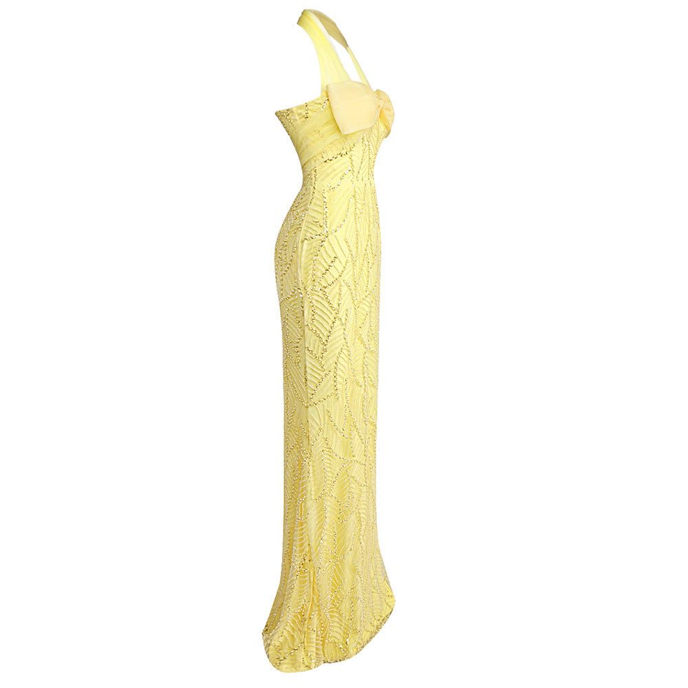 Vitesse Halter Maxi Dress with Bow in Yellow