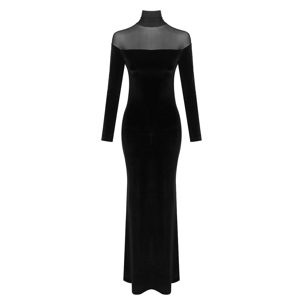Selmori Philomène Velvet Long Sleeve Evening Maxi Dress Black