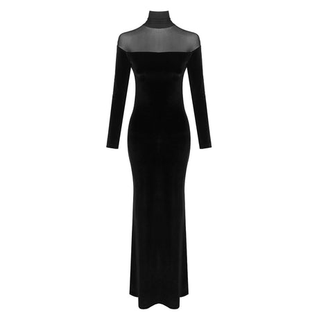 Selmori Philomène Velvet Long Sleeve Evening Maxi Dress Black