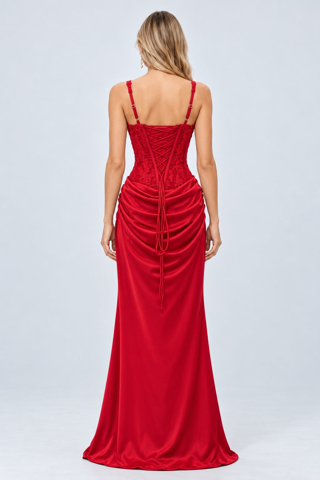 Ysélie Lace Corset Draped Maxi Dress - Red_-_selmori.com_-_02