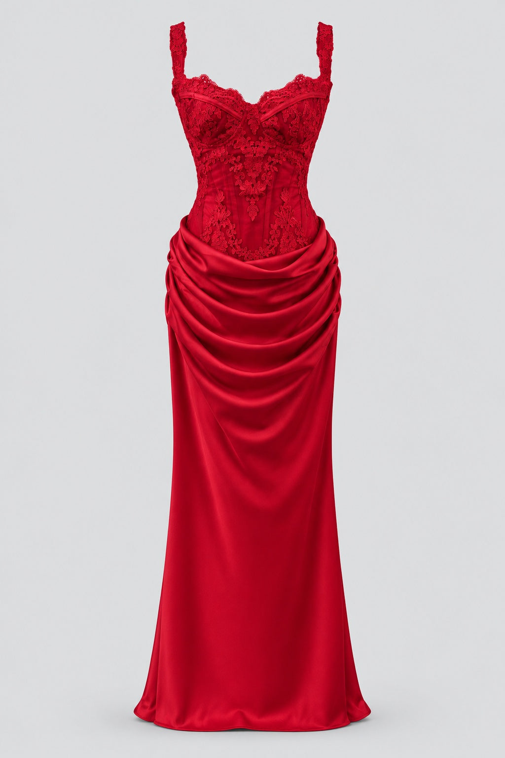 Ysélie Lace Corset Draped Maxi Dress - Red_-_selmori.com_-_03
