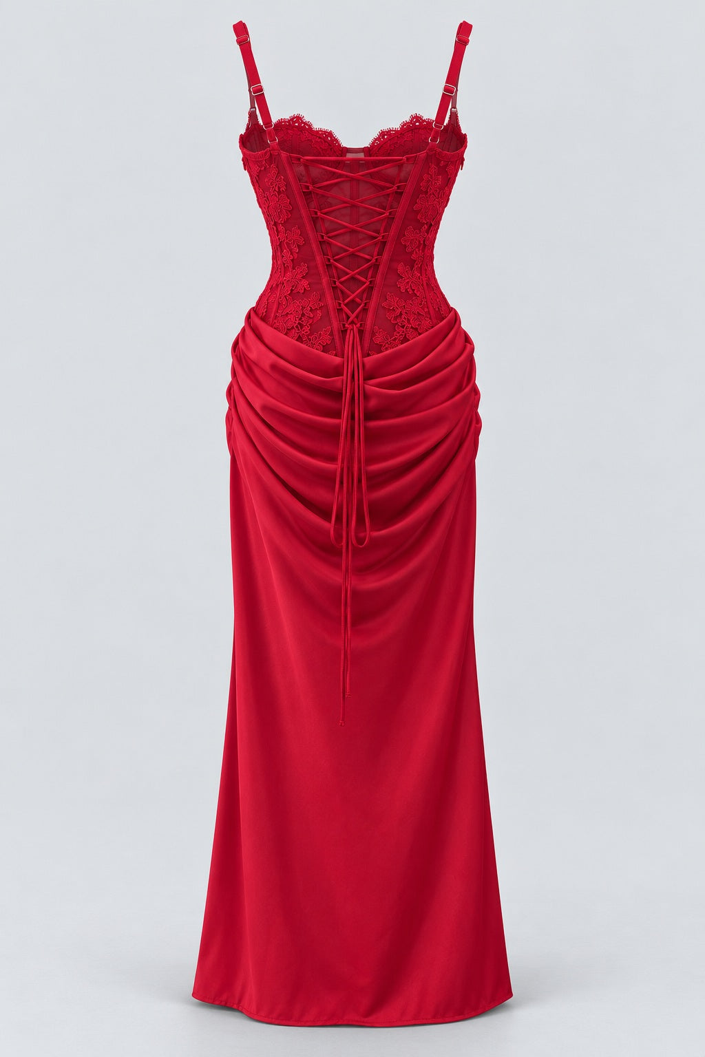 Ysélie Lace Corset Draped Maxi Dress - Red_-_selmori.com_-_04