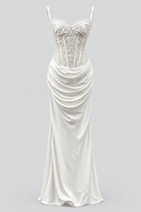 Ysélie Lace Corset Draped Maxi Dress - White_-_selmori.com_-_03
