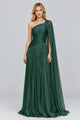 Elorine emerald green one shoulder glitter tulle maxi dress front view