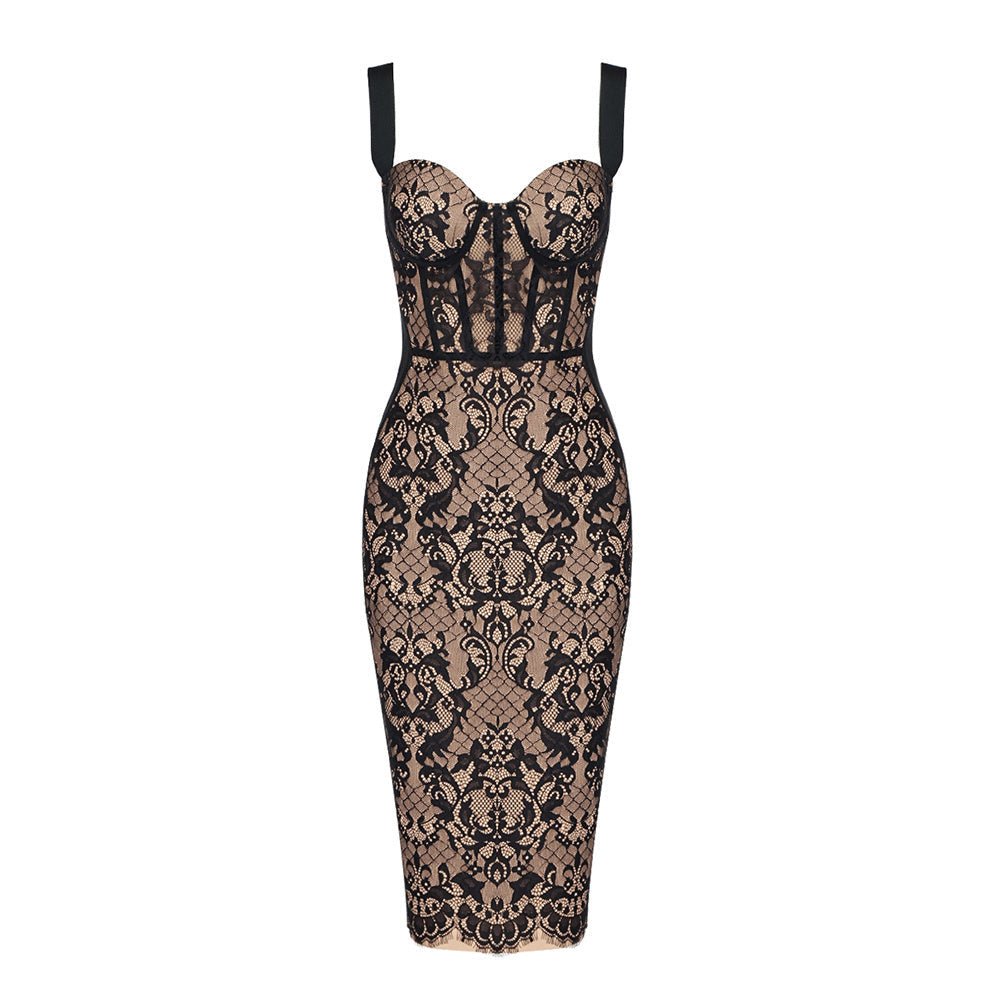 Selmori Thalia Lace Corset Midi Dress