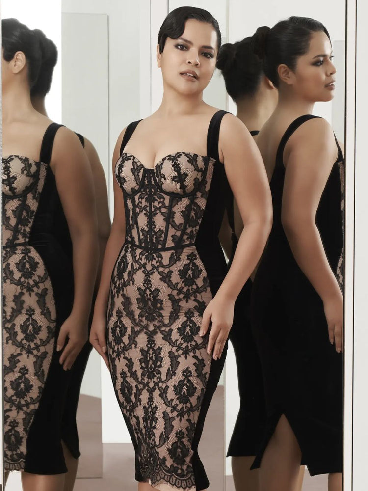 Selmori Thalia Lace Corset Midi Dress