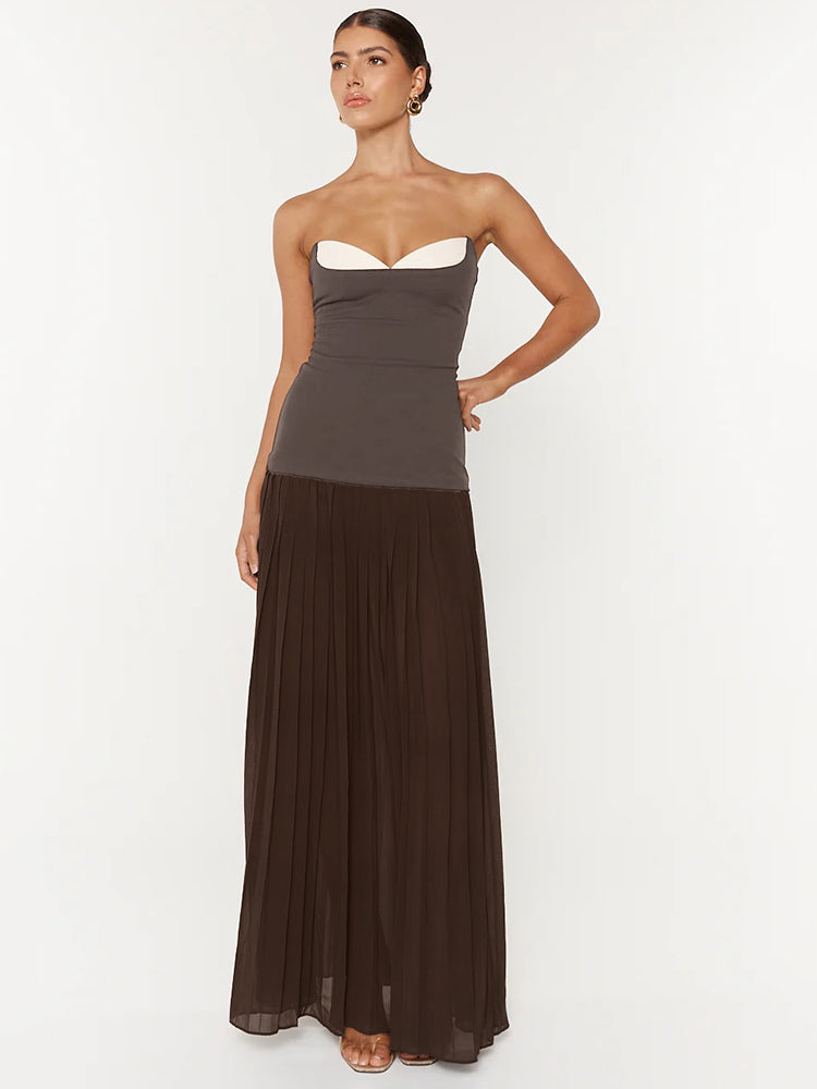 Selmori Ludivine Strapless Maxi Dress Brown