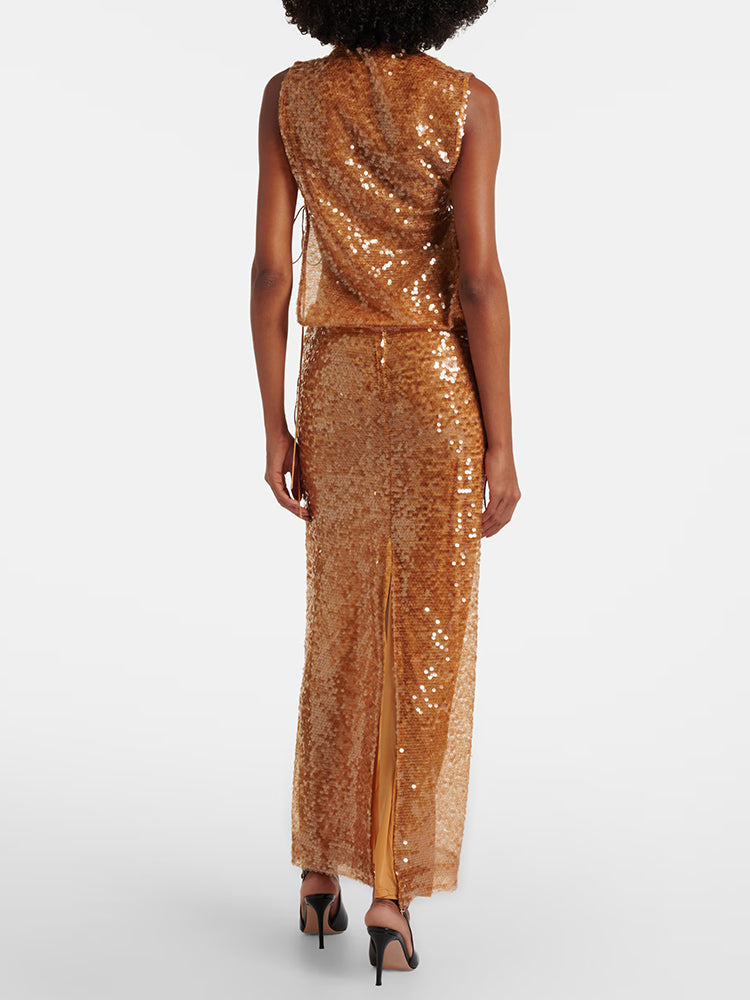 Selmori Maud Sequin Side Cut-out Maxi Dress