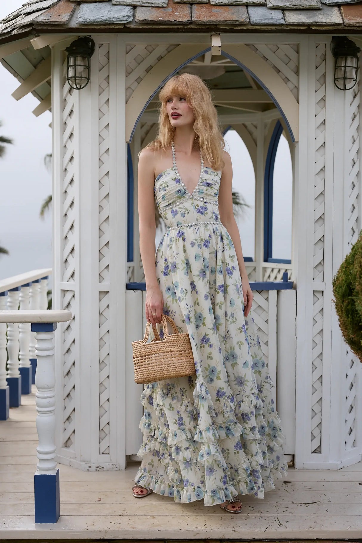 Opéra Floral Plunge Slit Maxi Dress