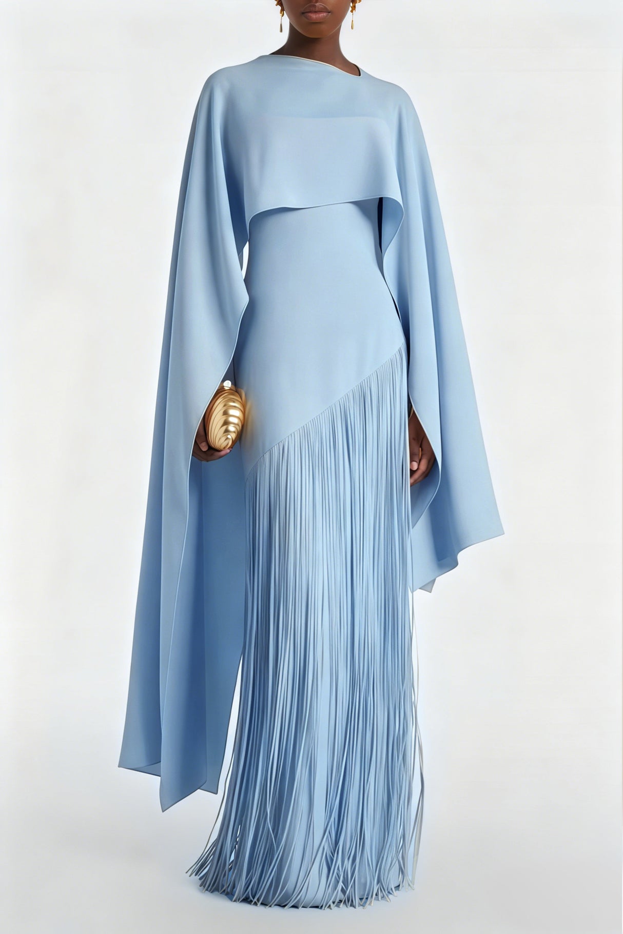 Apparat Fringed Maxi Dress with Shawl / Blue