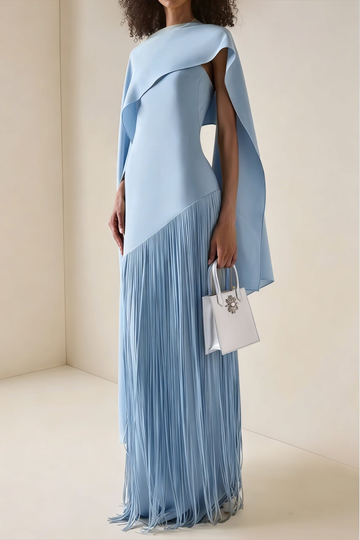 Apparat Fringed Maxi Dress with Shawl / Blue