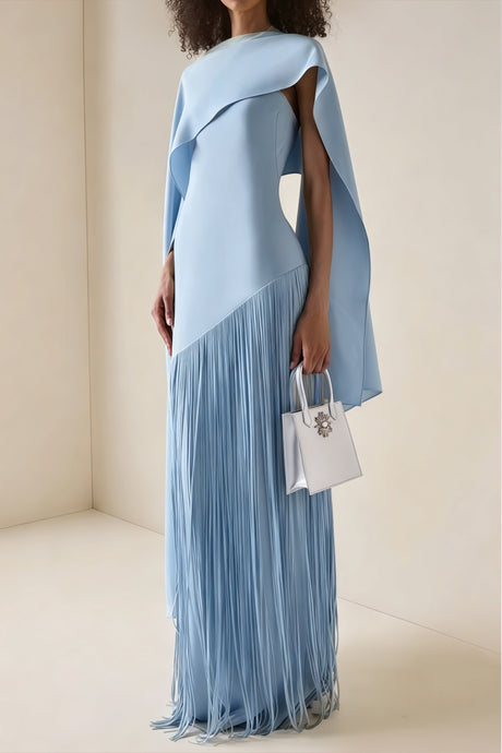 Apparat Fringed Maxi Dress with Shawl / Blue