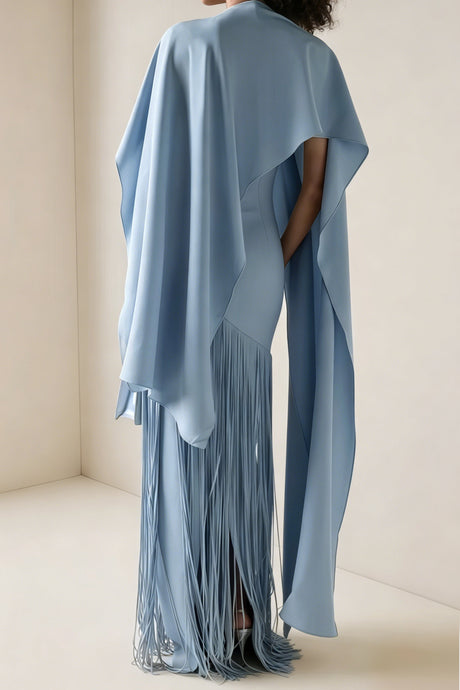 Apparat Fringed Maxi Dress with Shawl / Blue