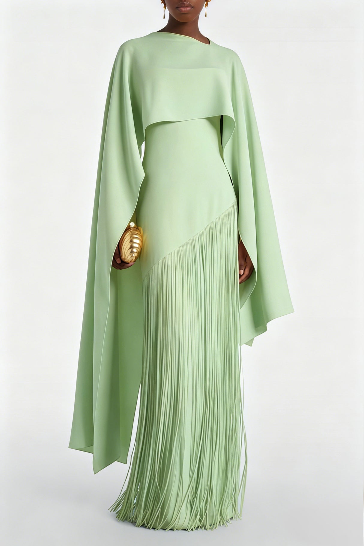 Apparat Fringed Maxi Dress with Shawl / Green