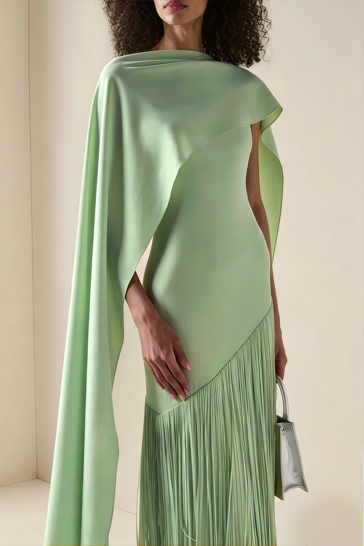 Apparat Fringed Maxi Dress with Shawl / Green