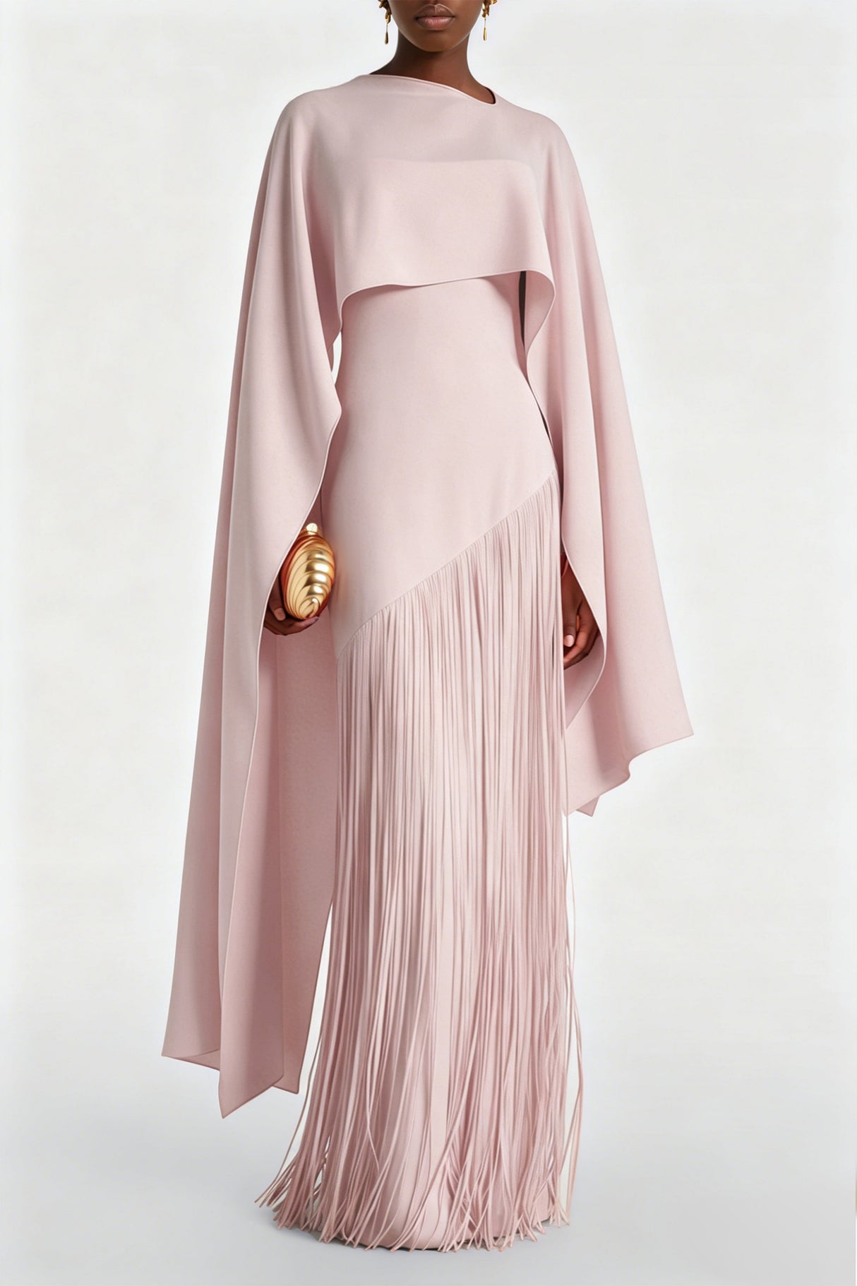 Apparat Fringed Maxi Dress with Shawl / Light Pink