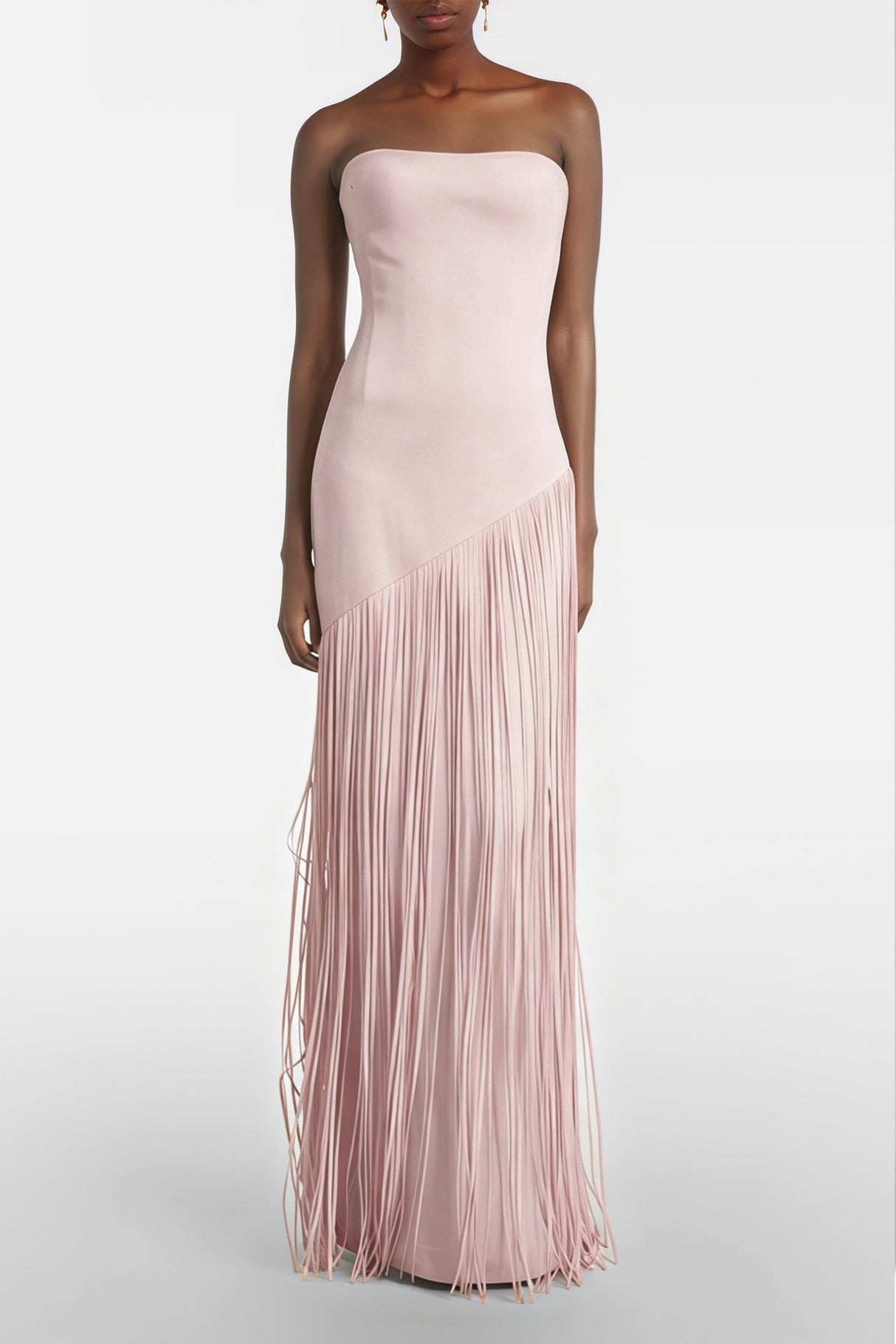 Apparat Fringed Maxi Dress with Shawl / Light Pink