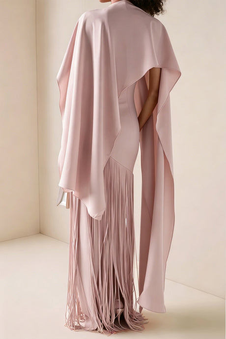 Apparat Fringed Maxi Dress with Shawl / Light Pink
