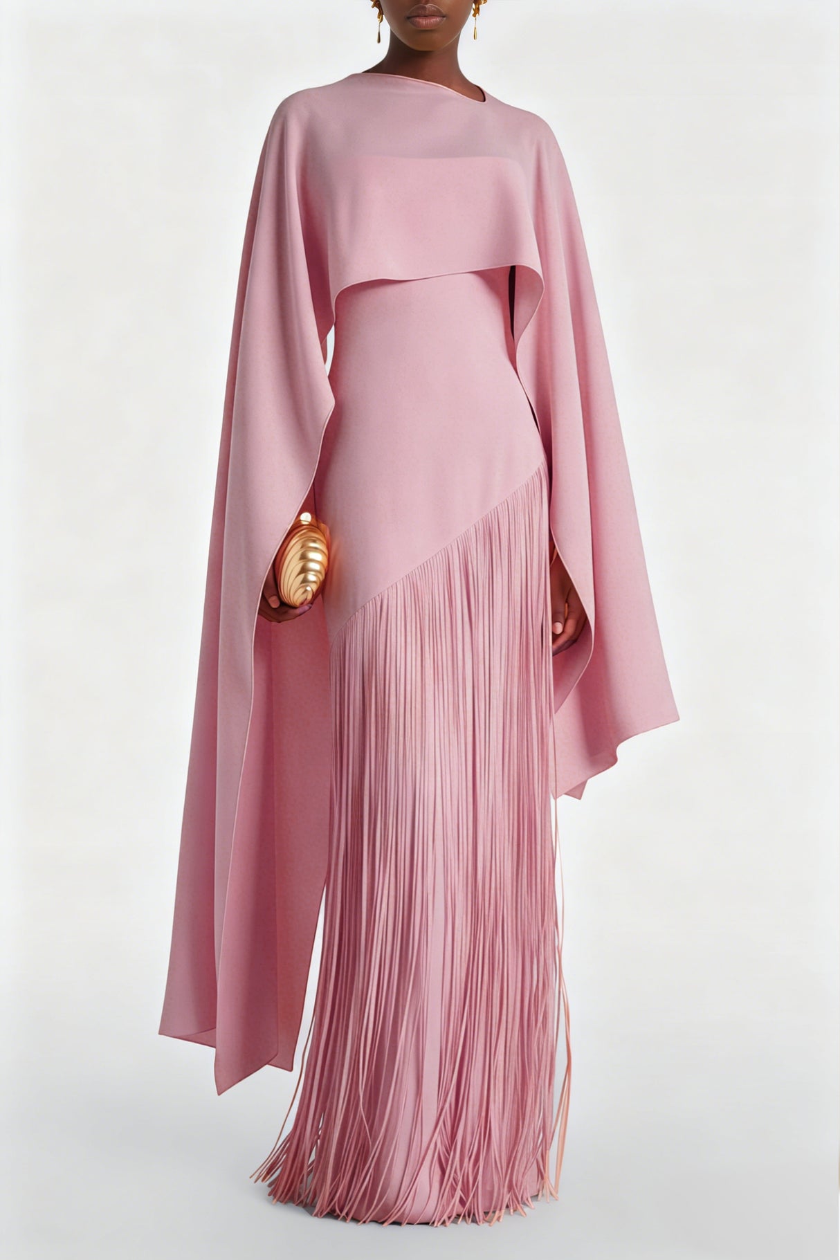 Apparat Fringed Maxi Dress with Shawl / Pink