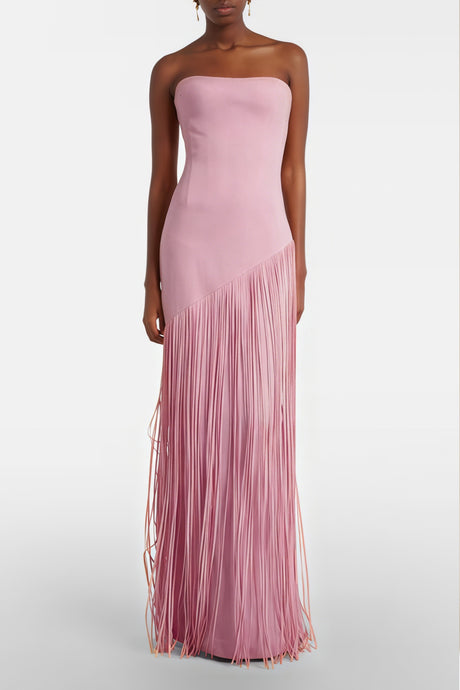 Apparat Fringed Maxi Dress with Shawl / Pink
