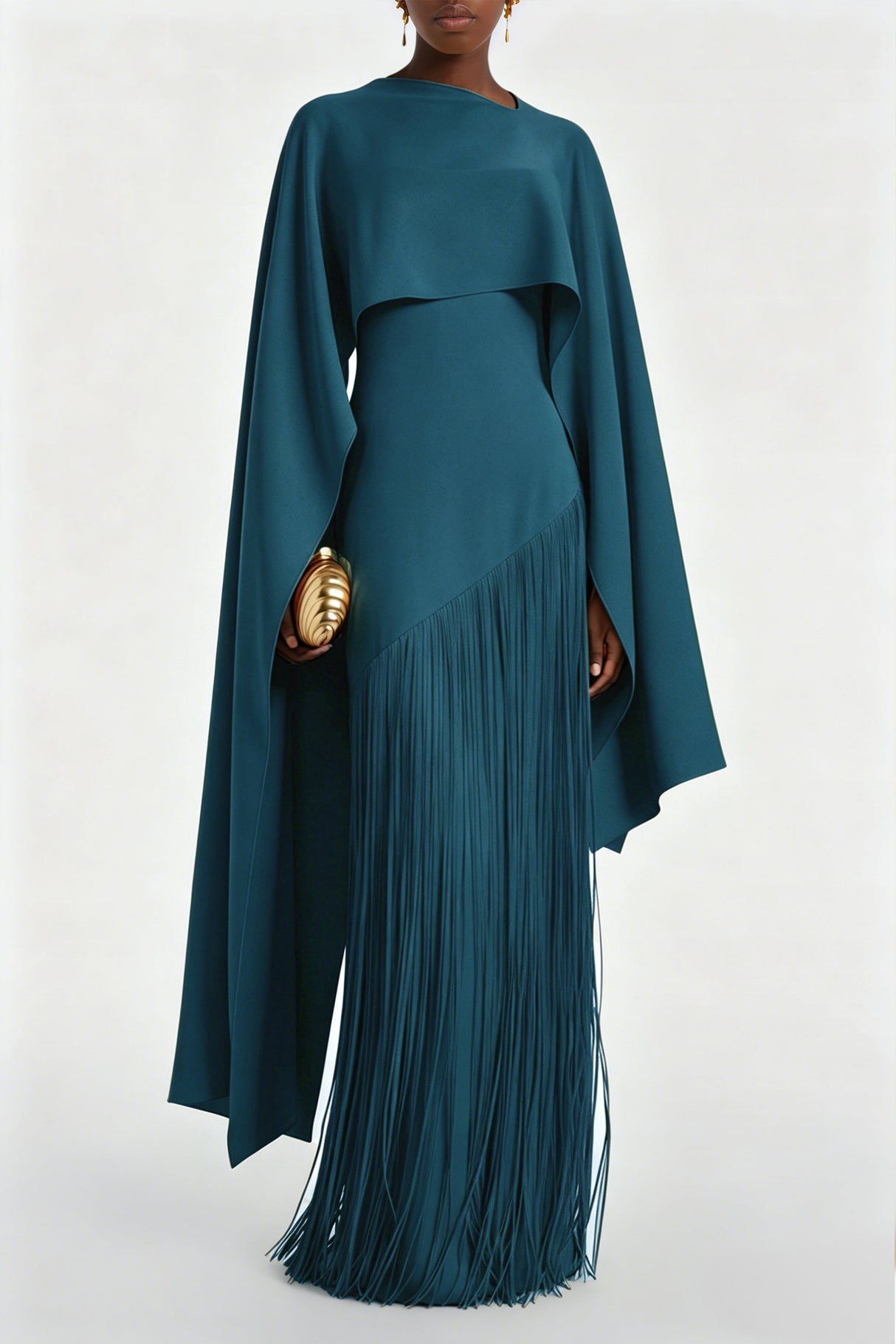 Apparat Fringed Maxi Dress with Shawl / Teal