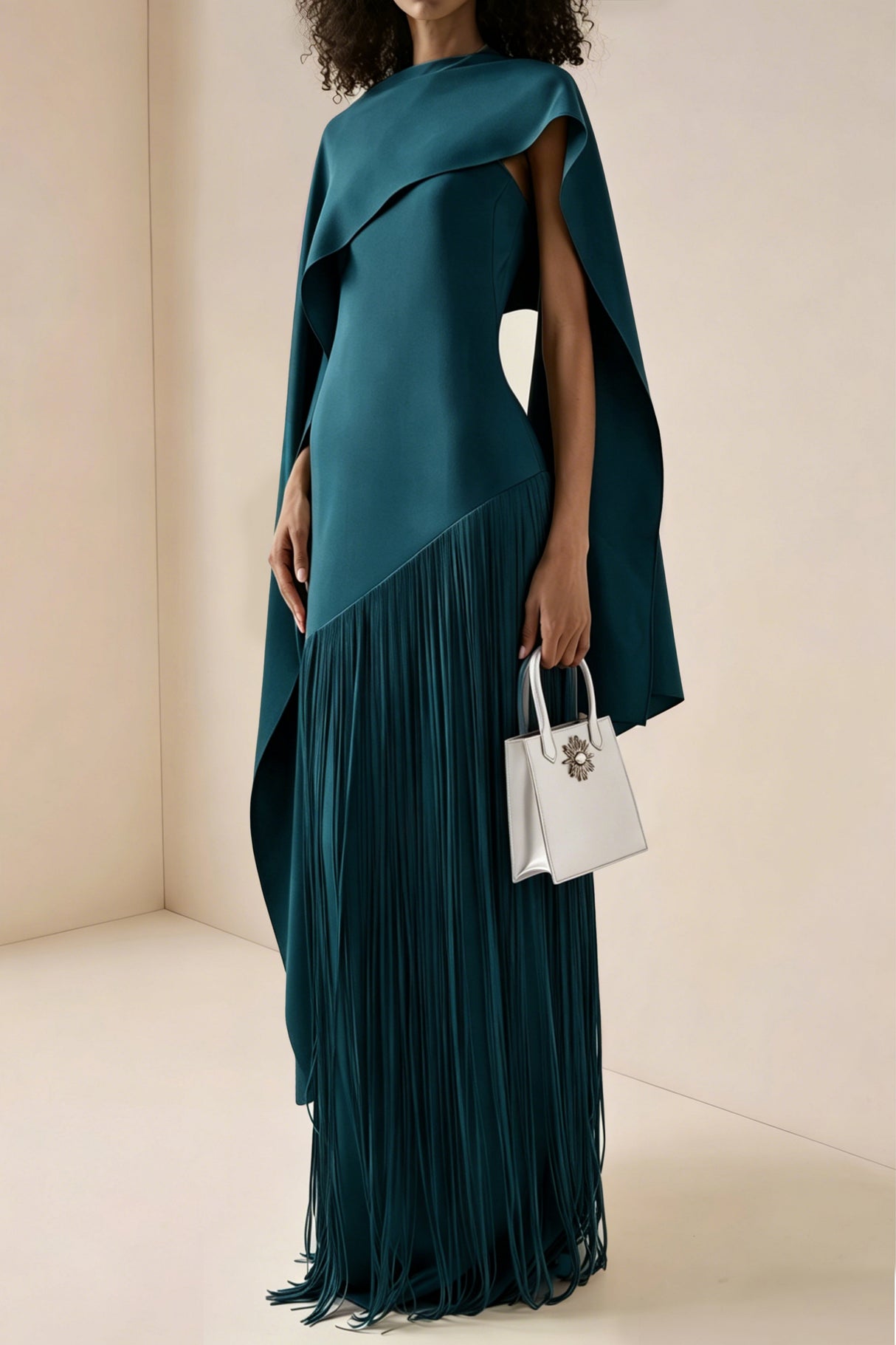 Apparat Fringed Maxi Dress with Shawl / Teal