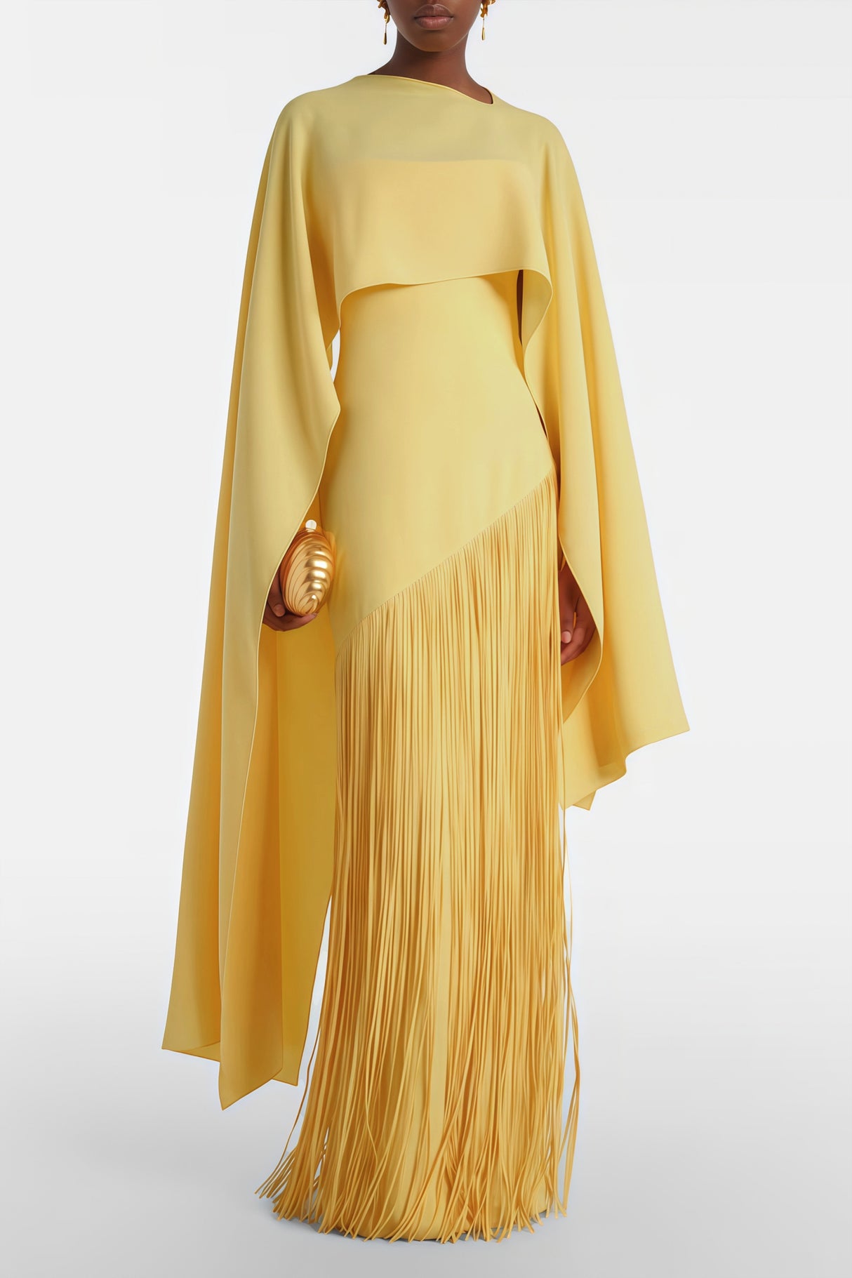 Apparat Fringed Maxi Dress with Shawl / Yellow
